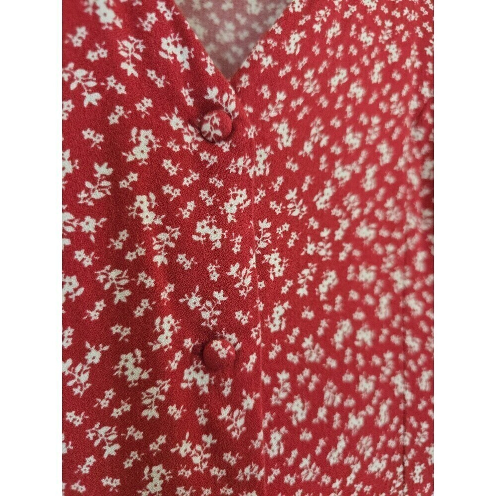 Saks Fifth Avenue Red Ditsy Floral Midi Dress V Neck Tie Back Boho Size 2 - Picture 10 of 12